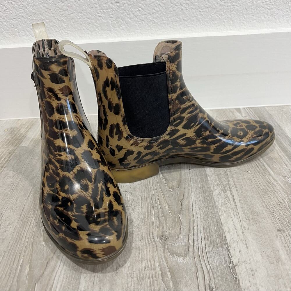 J. Crew Leopard Chelsea Boots Women's Pull-On Ankle Rain Snow Booties Size 9 - Picture 2 of 10